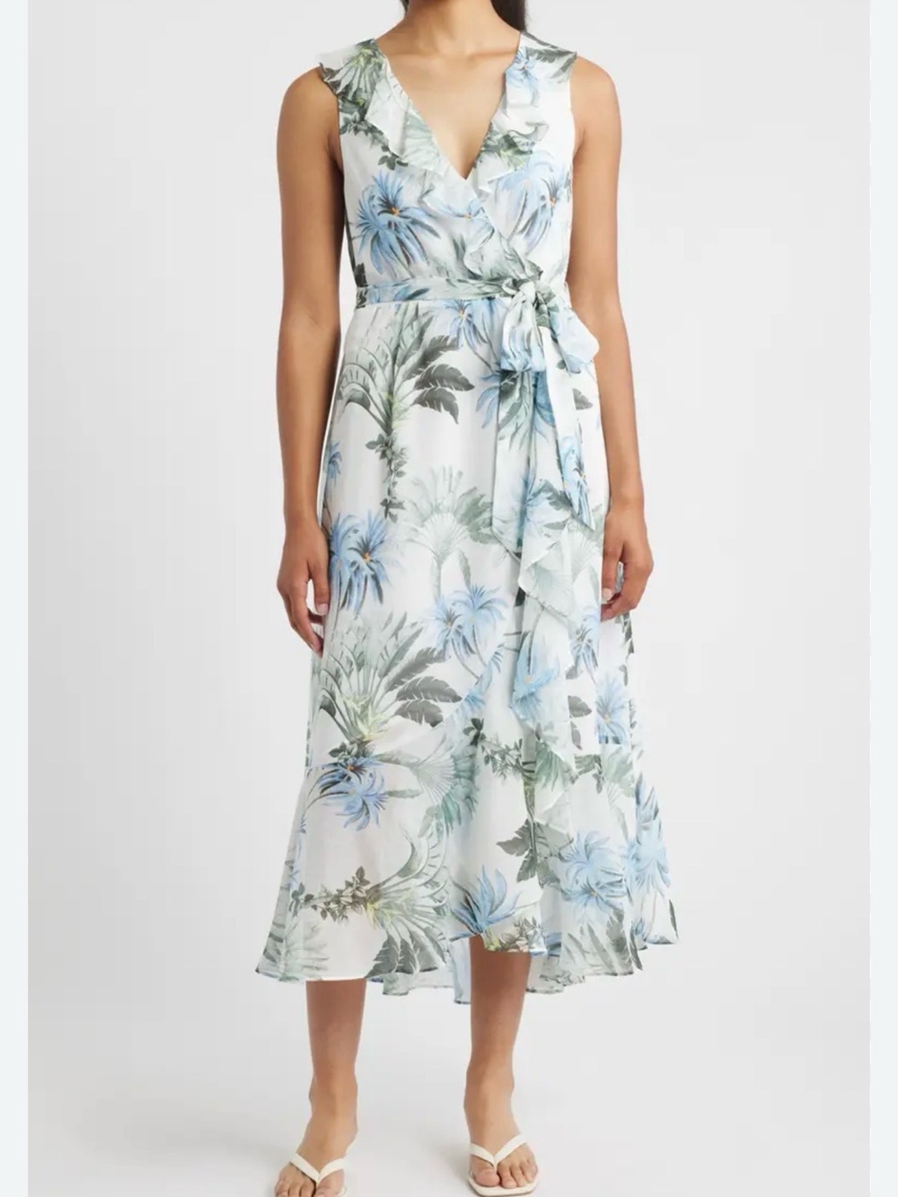 Tommy Bahama NWT Floral Wrap Midi Dress in Light Blue and White